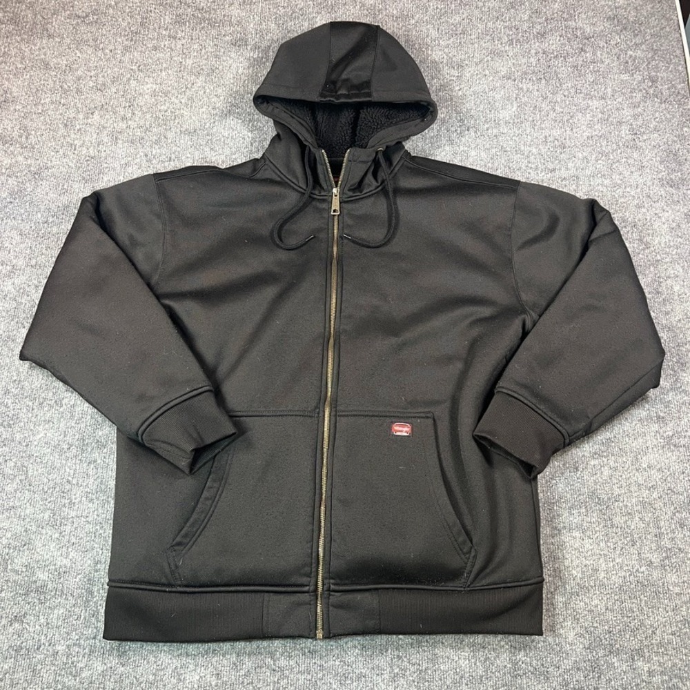 Wrangler Workwear Men XL Black Sherpa Lined Full Zip Hoodie Carhartt Style Y2K